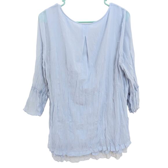 Soft Surroundings Periwinkle Blue Chiffon Ruffle Hem 3/4 Sleeve Tunic Blouse M - Picture 2 of 5